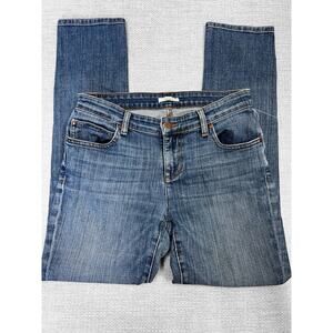 Eileen Fisher Ripped Blue Jeans Organic Cotton Mid-Rise Straight Whiskering Sz 0